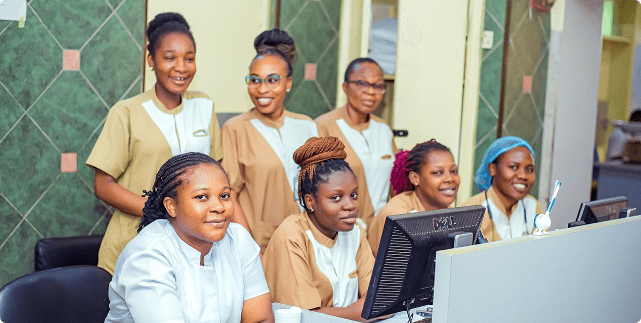 Niger Foundation Hospital staff at the front desk welcoming patients