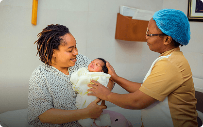 Mother with newborn at Niger Foundation Hospital maternity ward