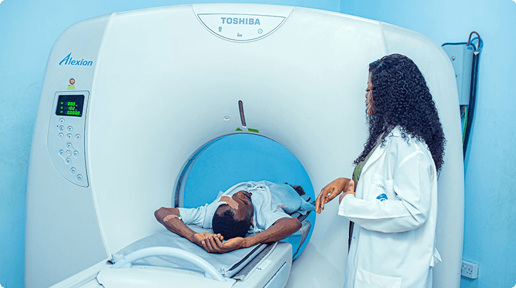 Patient receiving a CT scan at Niger Foundation Hospital